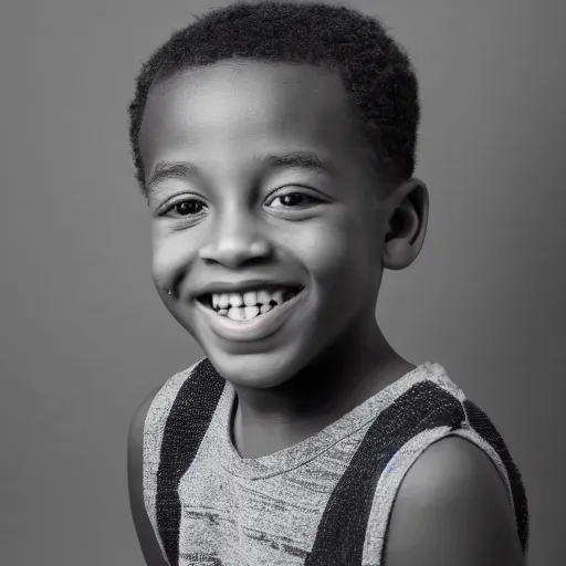 Prompt: photo of a black boy smiling, studio portrait