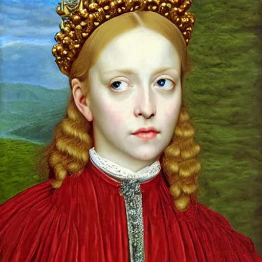 Prompt: blonde victorian princess, hyperrealism oil painting, jan van eyck