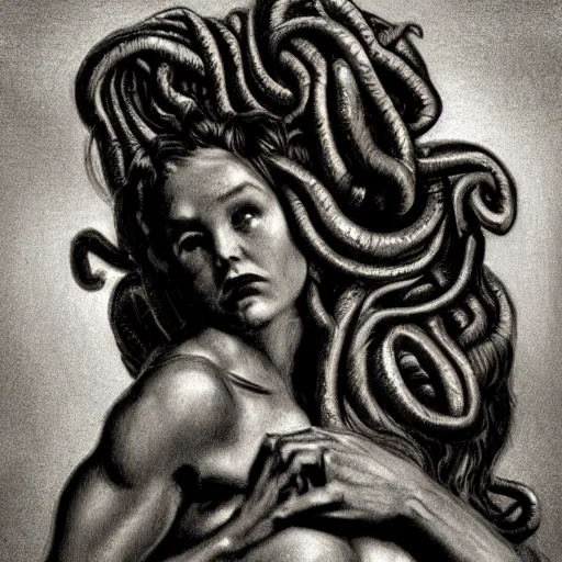 Image similar to sad medusa, chiaroscuro, theatrical, dramatic lighting