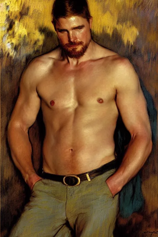 Image similar to stephen amell, painting by gaston bussiere, craig mullins, j. c. leyendecker, edgar degas