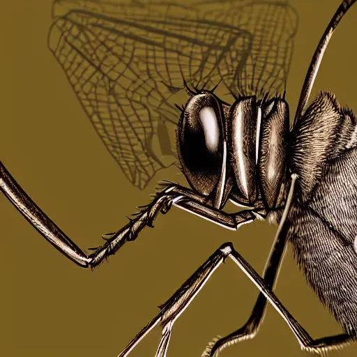 Image similar to digital art of mosquito close up highly detailed