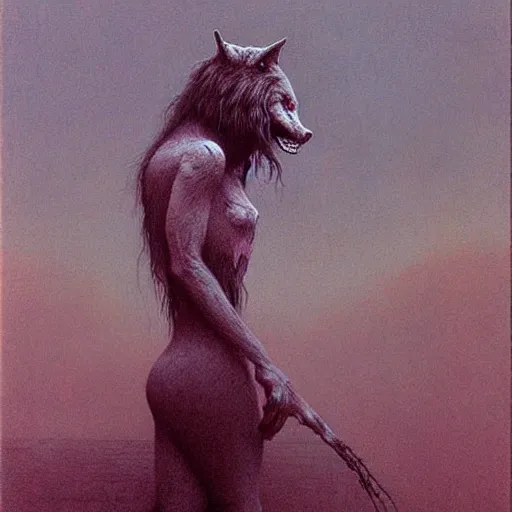 Image similar to werewolf girl by Beksinski