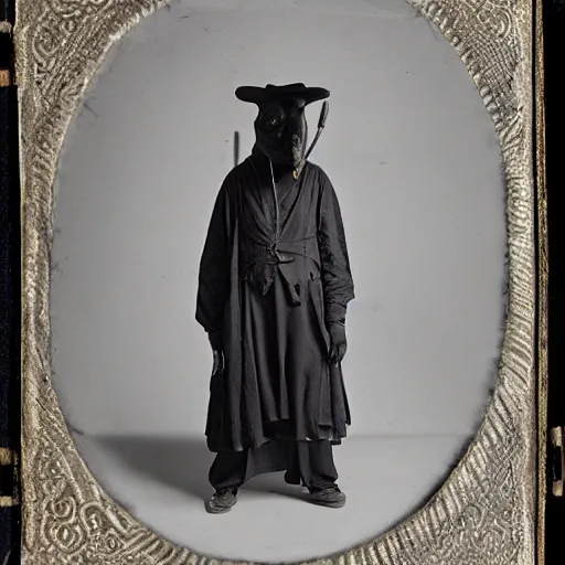 Image similar to A Mesopotamian plague doctor, ambrotype