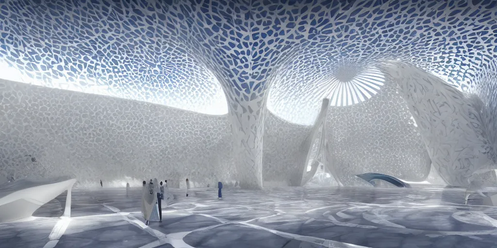 Image similar to islamic mosque futuristic style design by Zahah Hadid