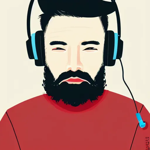 Prompt: streamer on twitch, stubble beard, ginger, stubbles, red headphones, in the style of tatsuro kiuchi, art