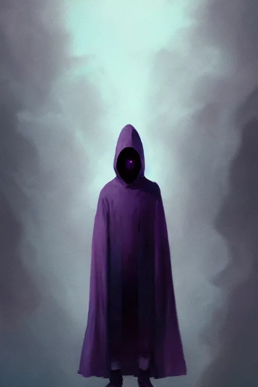 Image similar to A full body portrait of a mysterious character with no face with a very long hooded dark purple cloak tentacles coming out the ground art by Maciej Kuciara and Jason Chan, ominous, cosmic horror, trending on artstation, Ultra detailed, hyper realistic 4k