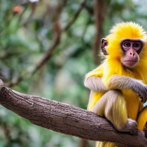 Image similar to a monkey wearing a yellow kimono, 8 k