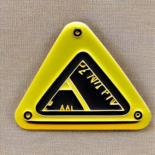 Image similar to a triangle enamel pin depicting a caution warning label, smooth curves