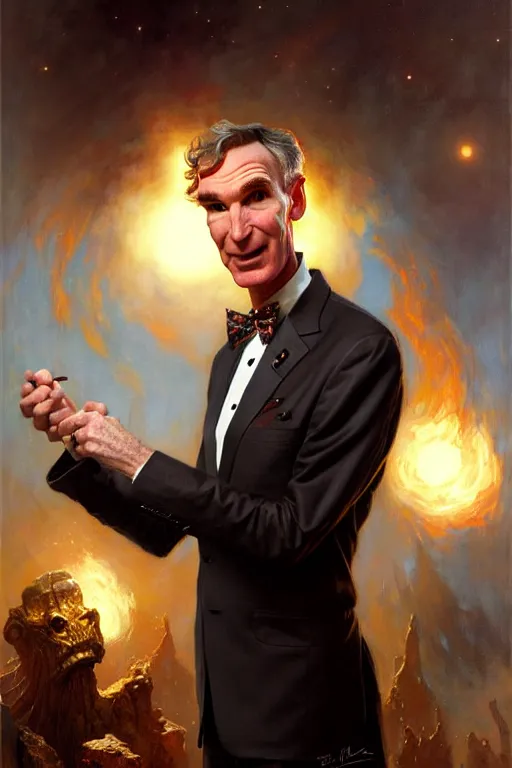 Image similar to bill nye by gaston bussiere, bayard wu, greg rutkowski, giger, maxim verehin