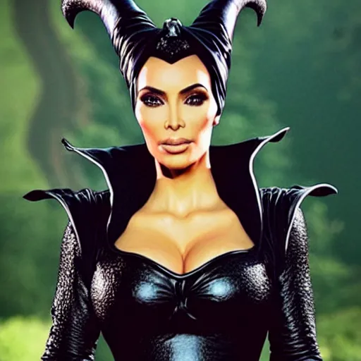 Image similar to A still of Kim Kardashian as Maleficent