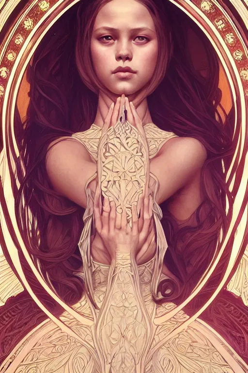 Image similar to symmetry!! intense fanart of 5 / 7 front pose of kristina pimenova as lilith, antagonist, intricate, elegant, highly detailed, my rendition, digital painting, artstation, concept art, smooth, sharp focus, illustration, art by artgerm and greg rutkowski and alphonse mucha