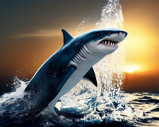 Image similar to water art manipulation of a giant shark on the ocean water, hyper realistic, ray tracing, realistic water, sharp focus, 8 k resolution, cinematic