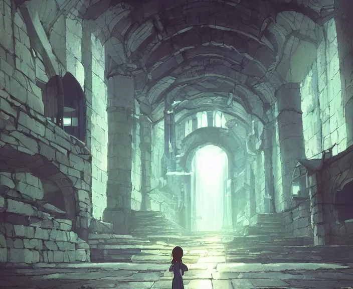 Prompt: A dark underground dungeon with a portal to another dimension, peaceful and serene, incredible perspective, soft lighting, anime scenery by Makoto Shinkai and studio ghibli, very detailed