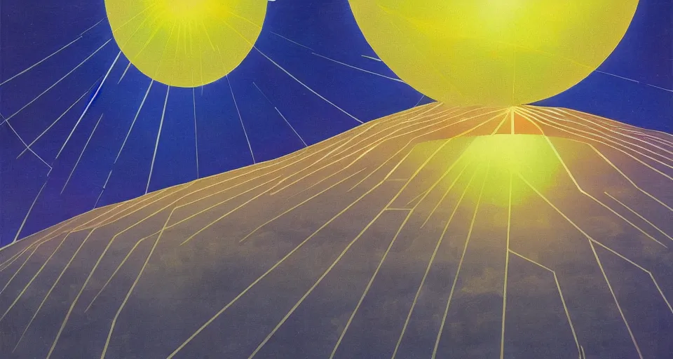 Image similar to hexagonal solar sail blocking the sun, seen from earth, art deco painting