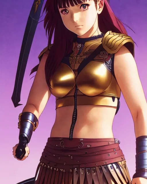Image similar to Anime as Xena-warrior-queen girl cute-fine-face, brown-red-hair pretty face, realistic shaded Perfect face, fine details. Anime. realistic shaded lighting by Ilya Kuvshinov katsuhiro otomo ghost-in-the-shell, magali villeneuve, artgerm, rutkowski, WLOP Jeremy Lipkin and Giuseppe Dangelico Pino and Michael Garmash and Rob Rey