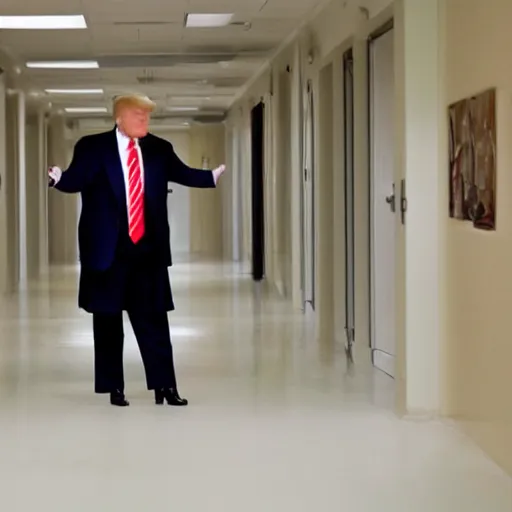 Prompt: donald trump wearing straighjacket at mental hospital