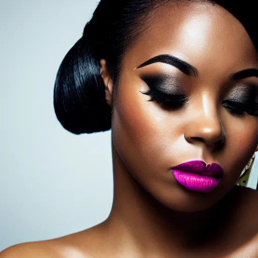 Image similar to Photo of a black woman,pretty make up, bold, self confidence, cinematic, focus