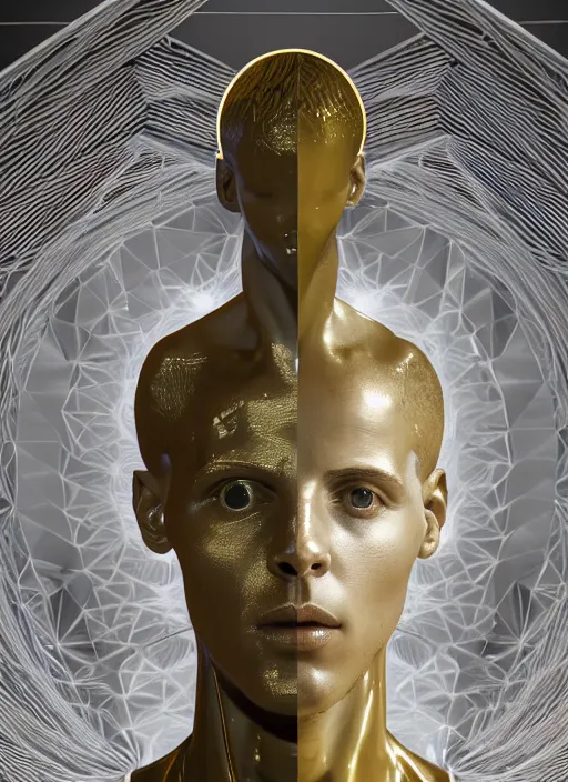 Prompt: a statue made of white marble with gold veins, of steph curry playing a modular synthesizer, transhumanism, full body shot, perfect symmetrical body, perfect symmetrical face, hyper realistic, hyper detailed, by johannen voss, by peter kemp, by monia merlo, by michelangelo, octane render, blender, 8 k