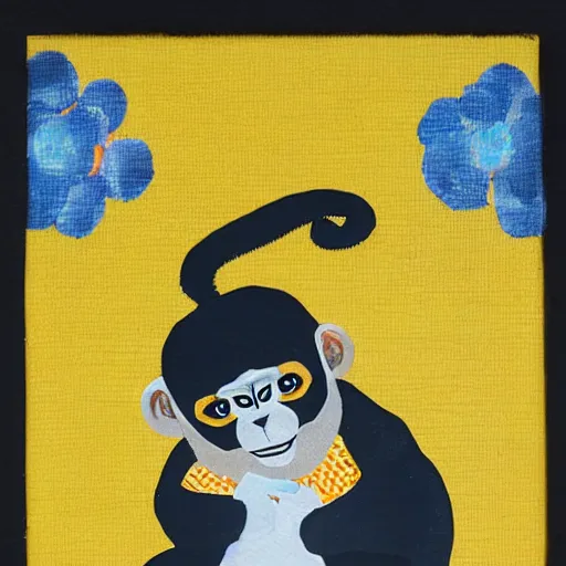 Image similar to a monkey wearing a yellow kimono, 8 k