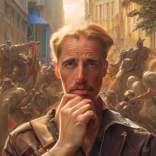 Image similar to Virgil, detailed, centered, digital painting, artstation, concept art, donato giancola, Joseph Christian Leyendecker, WLOP, Boris Vallejo, Breathtaking, 8k resolution, extremely detailed, beautiful, establishing shot, artistic, hyperrealistic, beautiful face, octane render, cinematic lighting, dramatic lighting, DMC, masterpiece