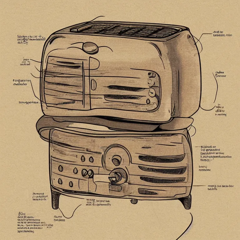 Prompt: anatomical description of a toaster
