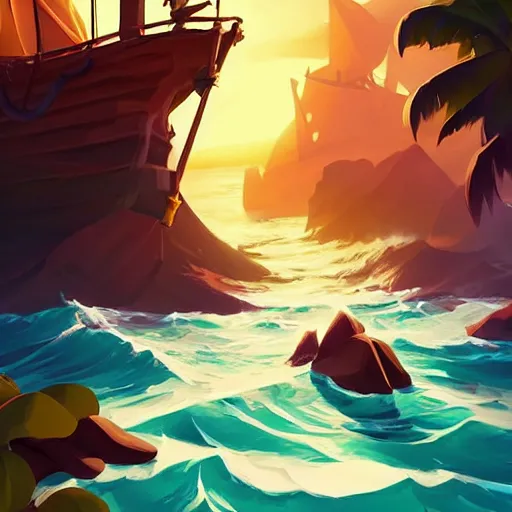 Image similar to painting treasure on sea of thieves game smooth median photoshop filter cutout vector, behance hd by jesper ejsing, by rhads, makoto shinkai and lois van baarle, ilya kuvshinov, rossdraws global illumination