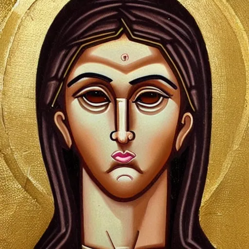 Prompt: sasha grey as saint!!!!, ( christian icon painting ), highly detailed