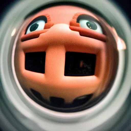 Image similar to super Mario face closeup fisheye lens, night vision,4k,photograph,scary