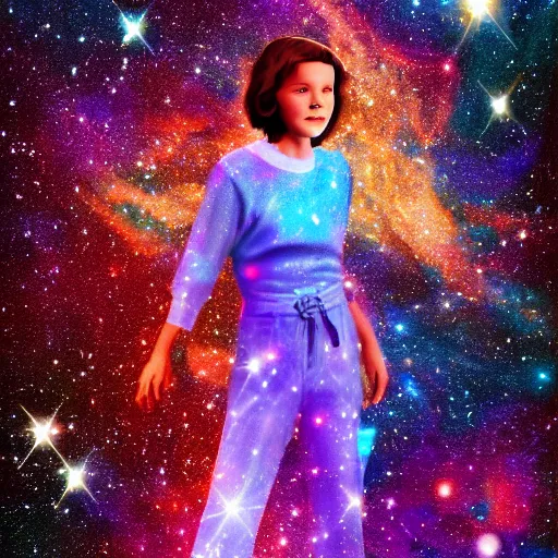 Prompt: Digital Art of Millie Bobby Brown made of galaxies