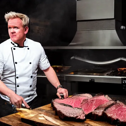 Image similar to Camcorder footage of Gordon Ramsey grilling a steak in the distance, In the Backrooms (found footage)