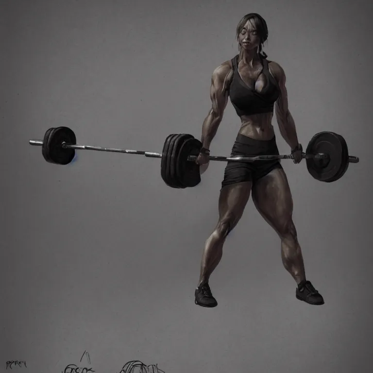 Image similar to woman weight lifter, 3 d render, dark art greg rutkowski