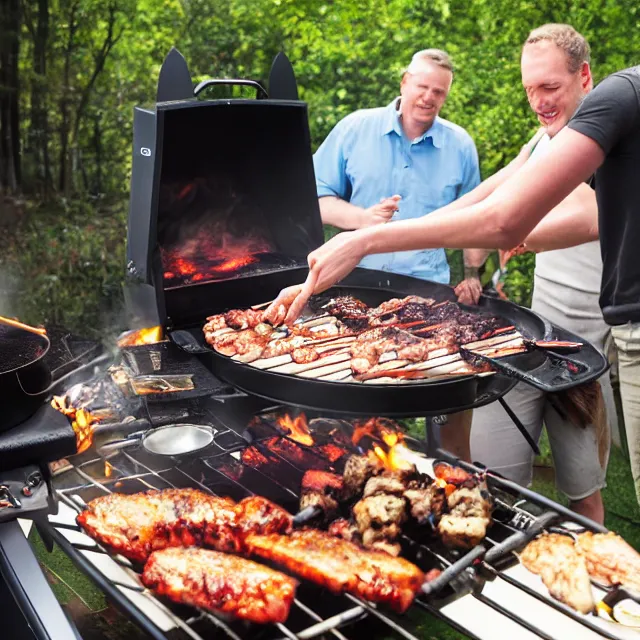 Prompt: a photograph of jerma 9 8 5 having a barbecue