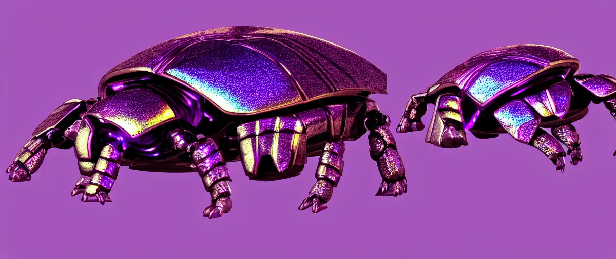 Prompt: high quality photo glowy iridescent cyborg scarab! jeweled very cute! highly detailed digital art david ligare peter zumthor cinematic purple neon lighting high quality low angle hd 8k sharp shallow depth of field