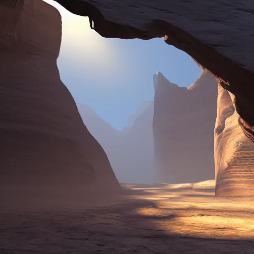 Image similar to arc gates in a canyon, dust light, ultra realistic details, 8 k