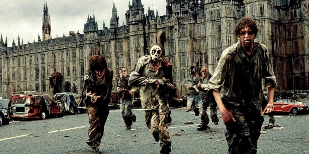 Prompt: a horrifying scene from the movie 28 days later, cinematic