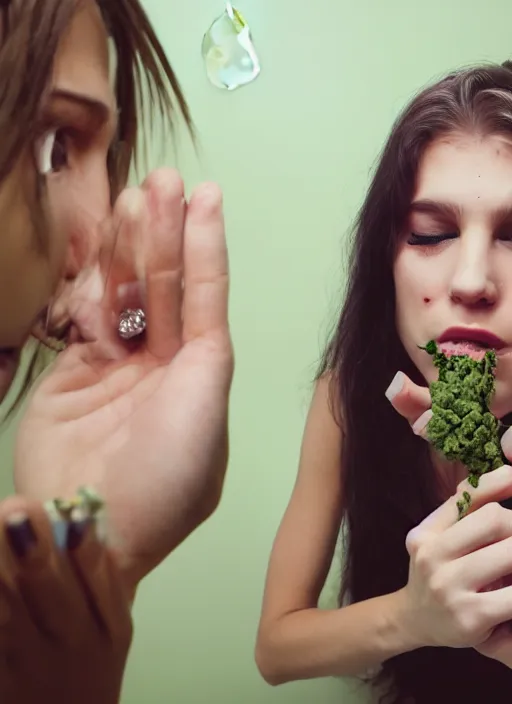 Image similar to stoned, under the influence, young female smoking weed for the first time