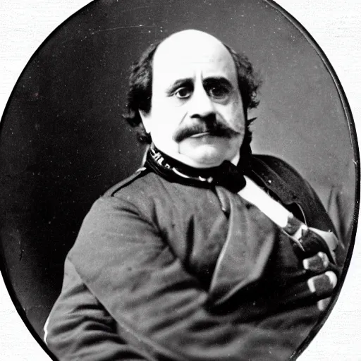 Image similar to 1862 portrait photograph, Danny DeVito in a Confederate general's uniform