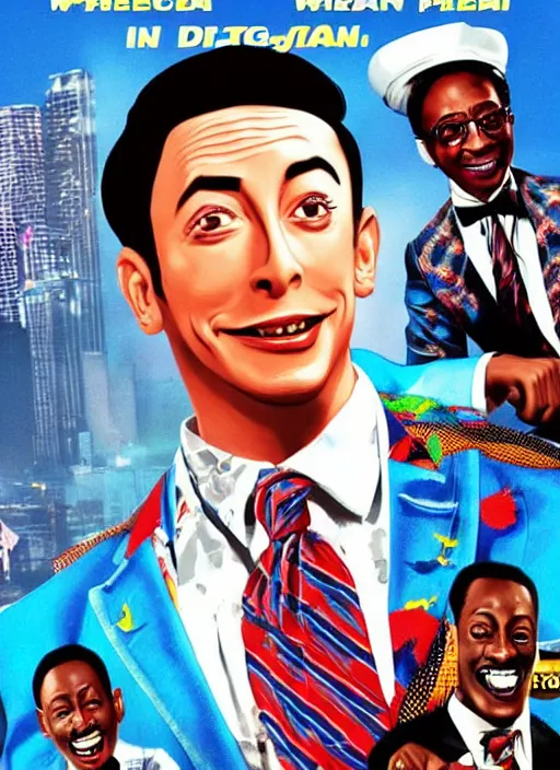 Image similar to Pee Wee Herman, Ghanaian movie poster, comedy, McDonalds, Drug dealers, highly detailed, HD, realism