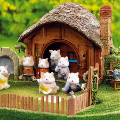 Prompt: lord of the rings calico critters in the shire