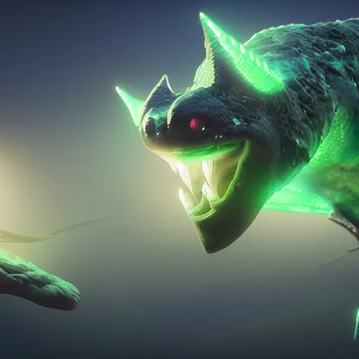 Prompt: realistic bioluminescent toothless on a dream biome, detailed, studio shot, unreal engine 5, octane, high definition, smooth, artstation, behance