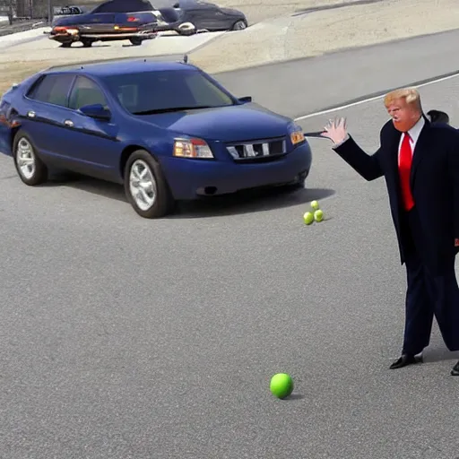 Image similar to donald trump throwing balls at cars