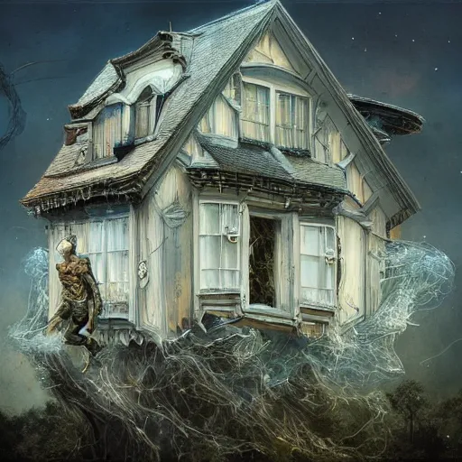 Image similar to person made of windows and doors and a roof, complete house with Central nervous,background fine lines by ellen jewett, tomasz alen kopera and Justin Gerard