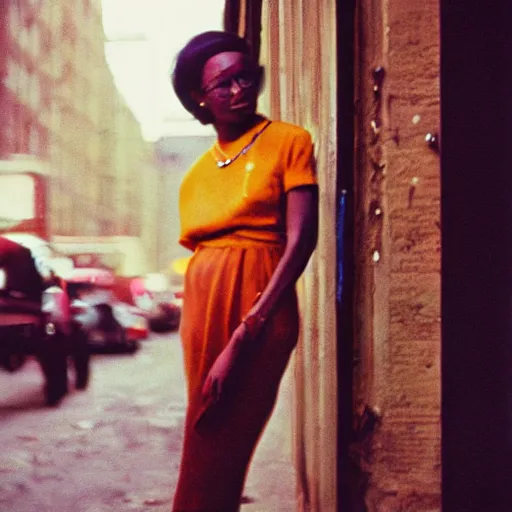 Prompt: analog medium format bokeh portrait in harlem, 1 9 6 0 s, colourful, photographed on expired film, detailed photograph