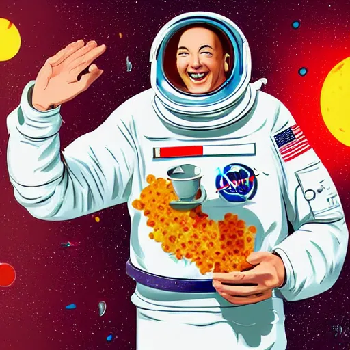 Image similar to digital art of among us astronaut eats cereals