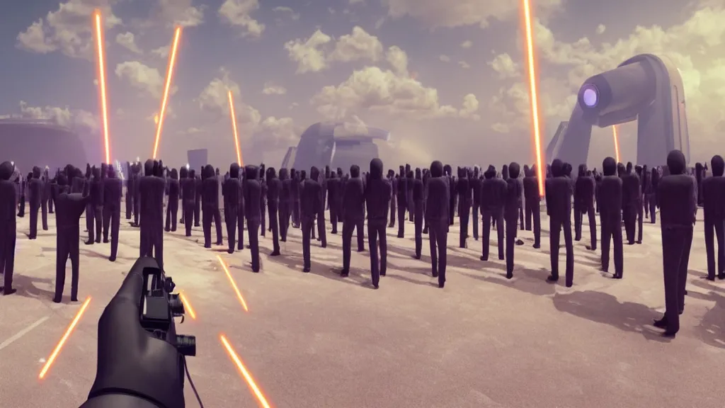 Prompt: 1000 Obama clones shooting laser beams out of their eyes ; cinema render by Beeple, 4K