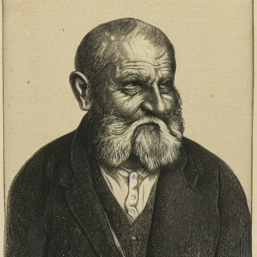 Image similar to an old man, engraving, 19 century