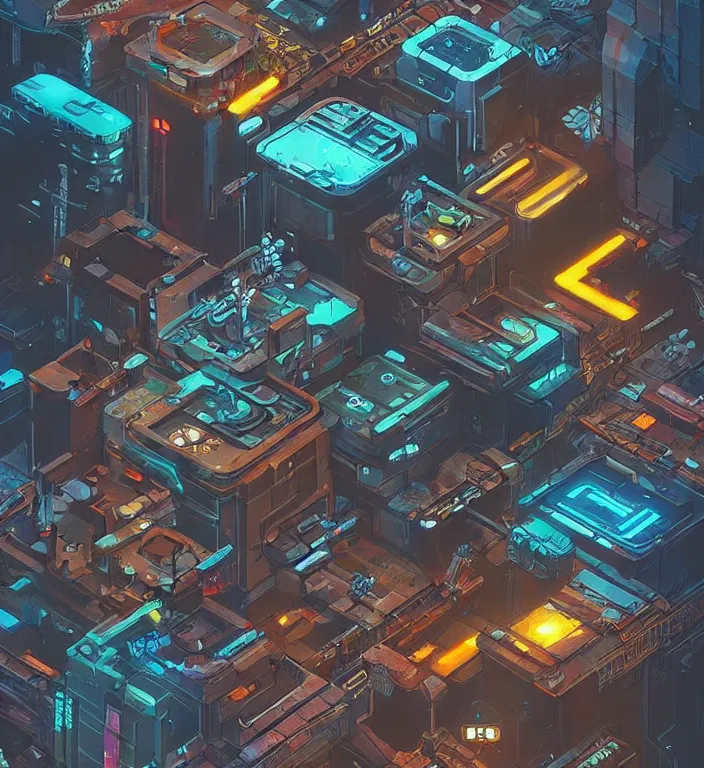Prompt: game asset of cyberpunk exploration of shapes and forms, pixel art, in the style of richard schmidbauer, autumn rain turkel, vijay jayant props, stylized, 2 d sprites, kitbash, apex legends, gears of war, brown and grey color scheme, 8 k, close up, artstation, pinterest, deviantart