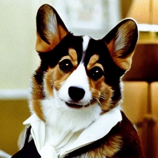 Prompt: A still of a corgi in The Godfather (1972)