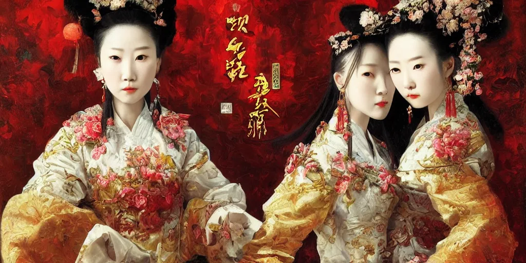 Image similar to Highly detailed and cinematic romantic period oil painting of the Chinese pirate queen Zheng Yi Sao, strong atmosphere, oil painting masterpiece by Josep Tapiró Baró, symmetry, fractals