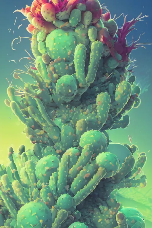 Image similar to roots cactus sushi cristal smurf ghost creature animal sushi cristal very big eye roots cactus elemental flush of force nature micro world fluo fishscale, behance hd by jesper ejsing, by rhads, makoto shinkai and lois van baarle, ilya kuvshinov, rossdraws radiating a glowing aura global illumination ray tracing hdr